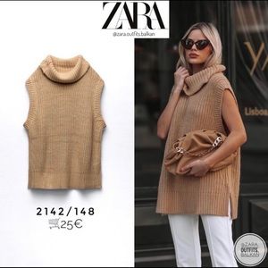 ⭐️🔥 BLOGGER FAVE SOLD OUT ZARA Camel Knit High Collar Vest 🔥🌟